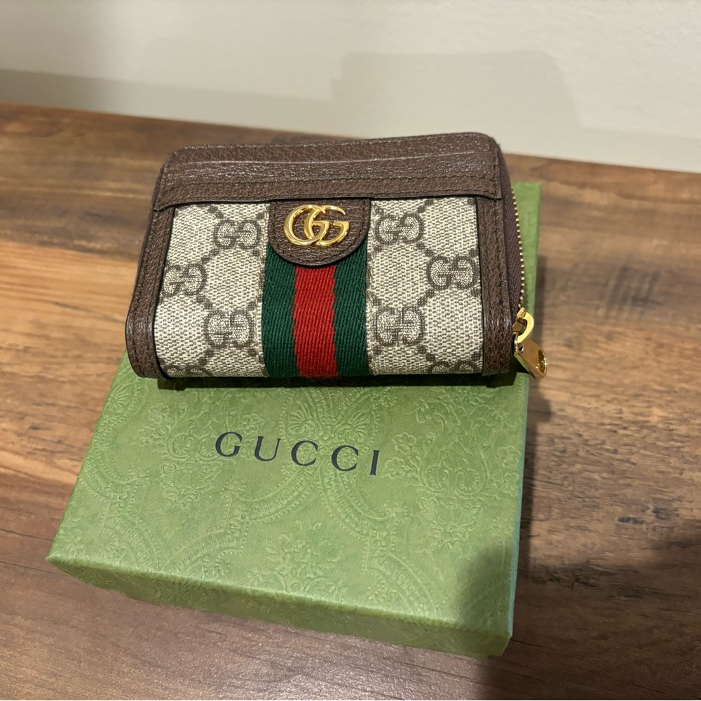 Gucci Beige and Brown Wallet with Red and Green Stripe